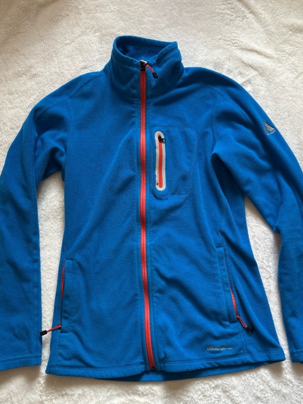 Eddie Bauer Bright Blue Women's Ski Fleece Jacket with Red Trim